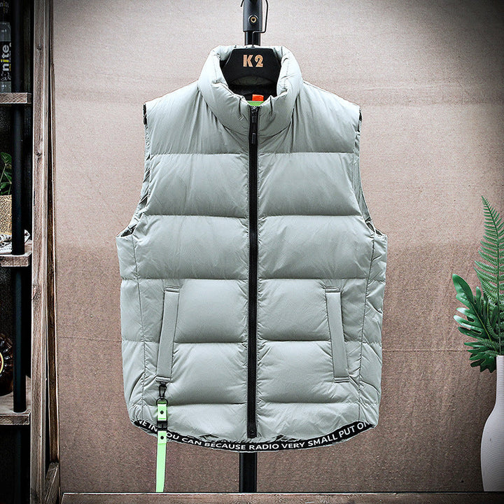 Men's Padded Quilted Vest with High Stand-up Collar and Drawstring Hem