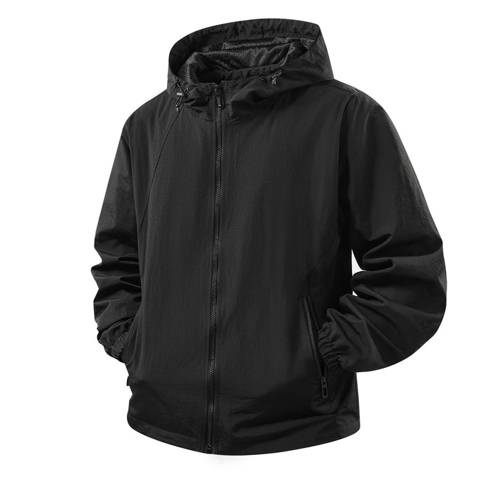 Men's Lightweight Breathable Hooded Windbreaker with Mesh Lining and Zipper Pockets
