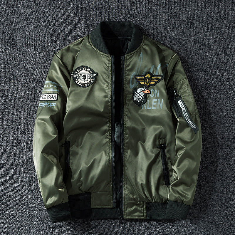 Men's Patch-detail Glossy Flight Bomber with Ribbed Trims