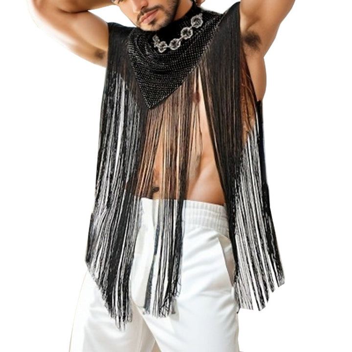 Women's Long Fringed Cape with Turtleneck and V-shaped Insert