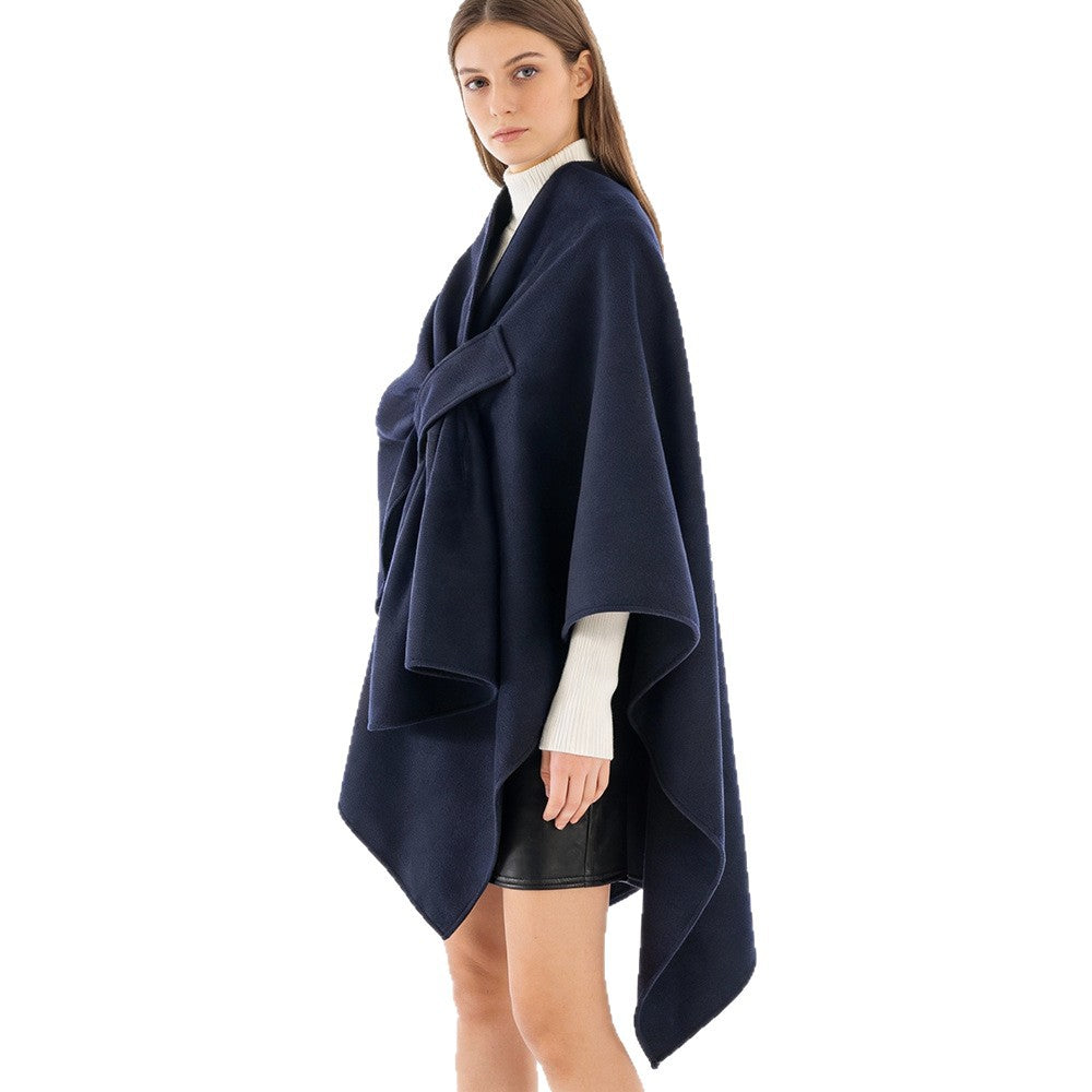 Women's Elegant Wrap-Cape with Knot Closure and Flowing Draping