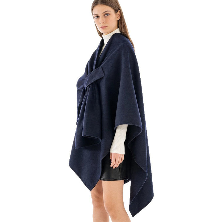 Women's Elegant Wrap-Cape with Knot Closure and Flowing Draping
