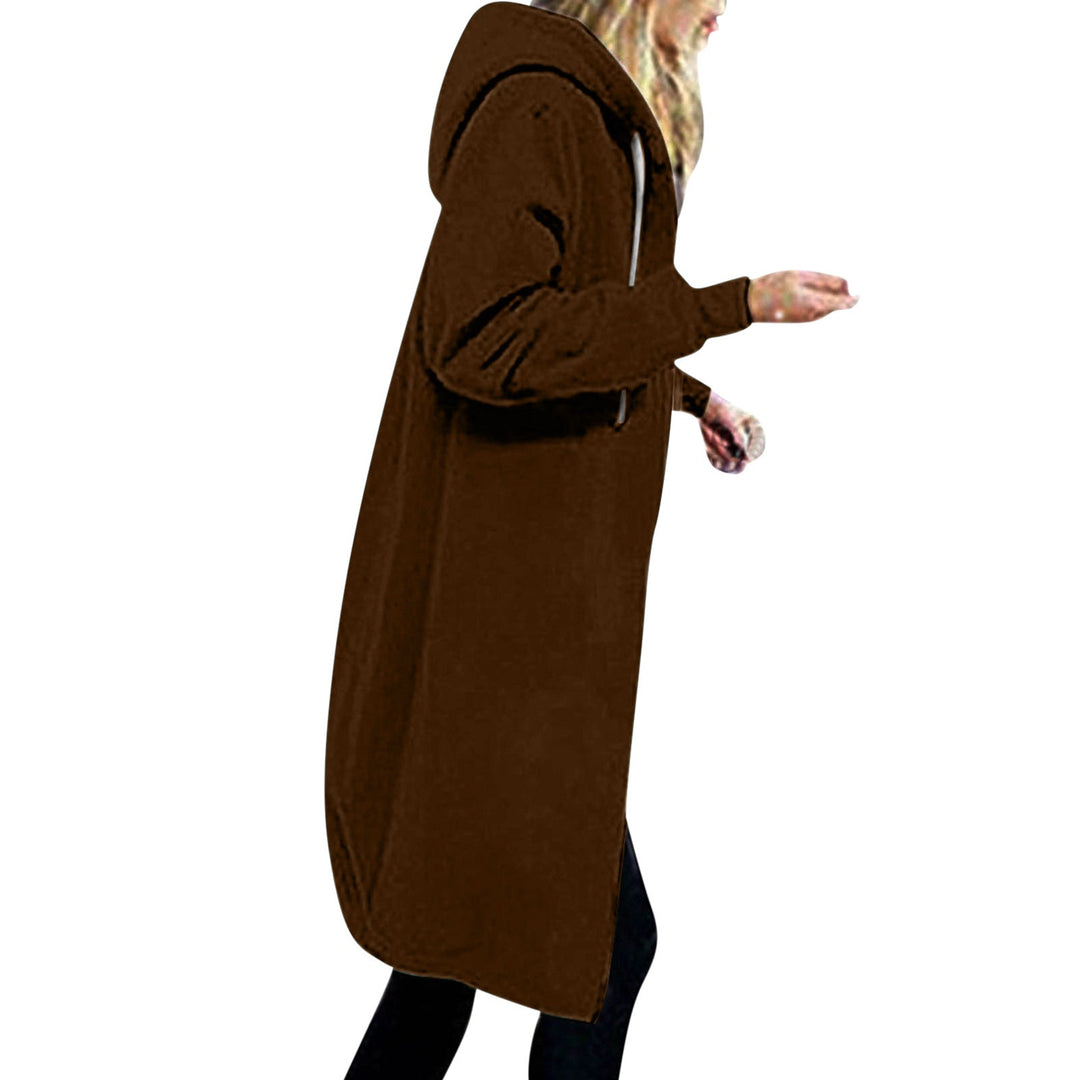 Women's Longer Oversized Hoodie Coat with Rounded Hem and Zip Pockets