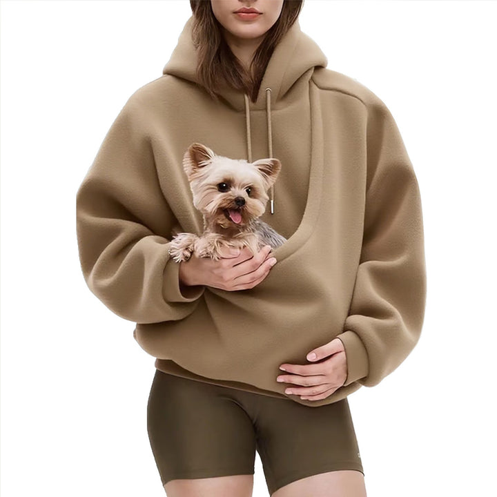 Women's Oversize Sherpa Hoodie with Integrated Pet Pocket Design