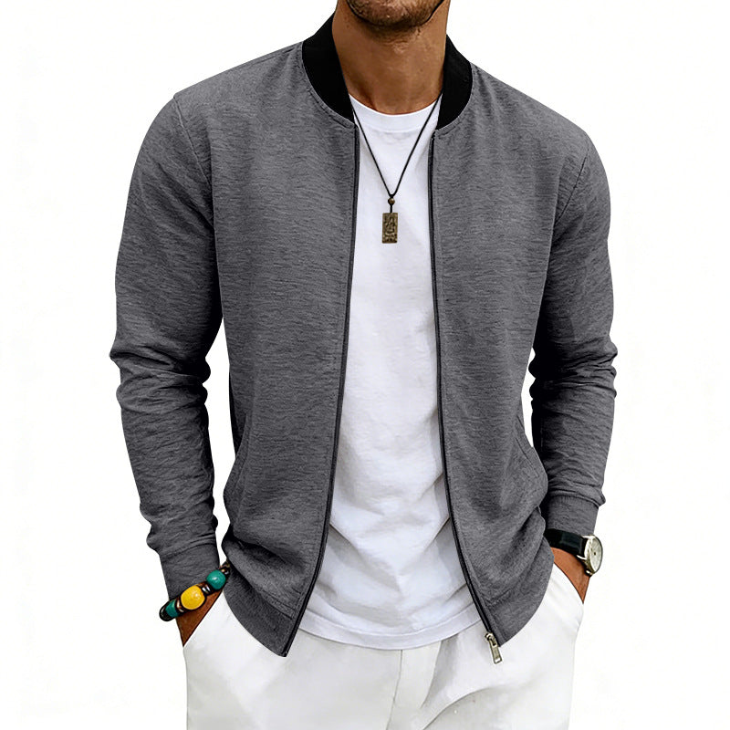 Men's Lightweight Bomber Jacket made of Jersey with Stand-up Collar, Elastic Cuffs, and Concealed Pockets