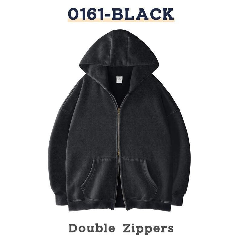 Unisex Oversized Hoodie Jacket with Double Zipper and Kangaroo Pockets