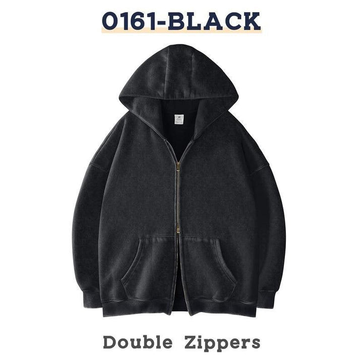 Unisex Oversized Hoodie Jacket with Double Zipper and Kangaroo Pockets
