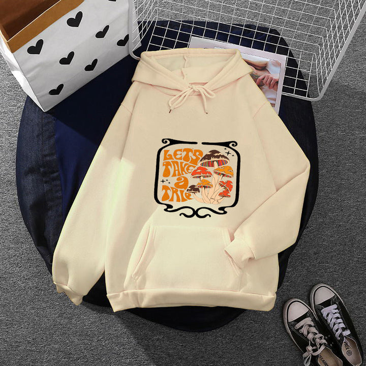 Women Light Oversized Hoodie with Heart EKG Motif, Long Cords and Elastic Cuff