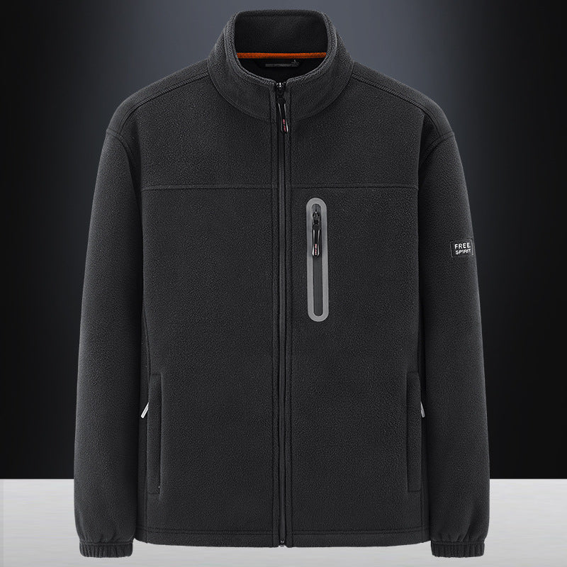 Men's Fleece Jacket with Wind-resistant Microfleece, Welded Chest Zipper Pocket, and Elastic Cuffs