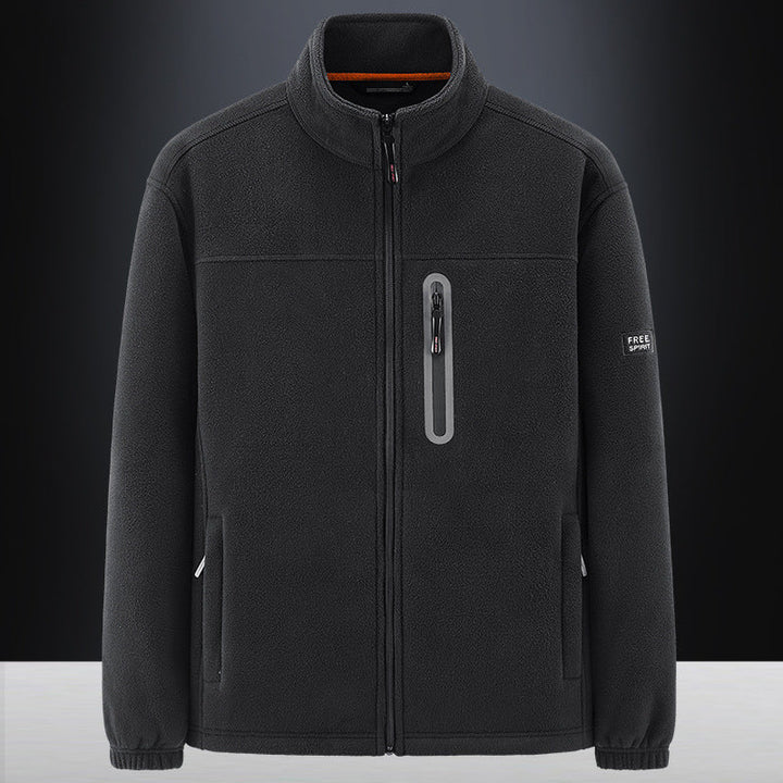 Men's Fleece Jacket with Wind-resistant Microfleece, Welded Chest Zipper Pocket, and Elastic Cuffs