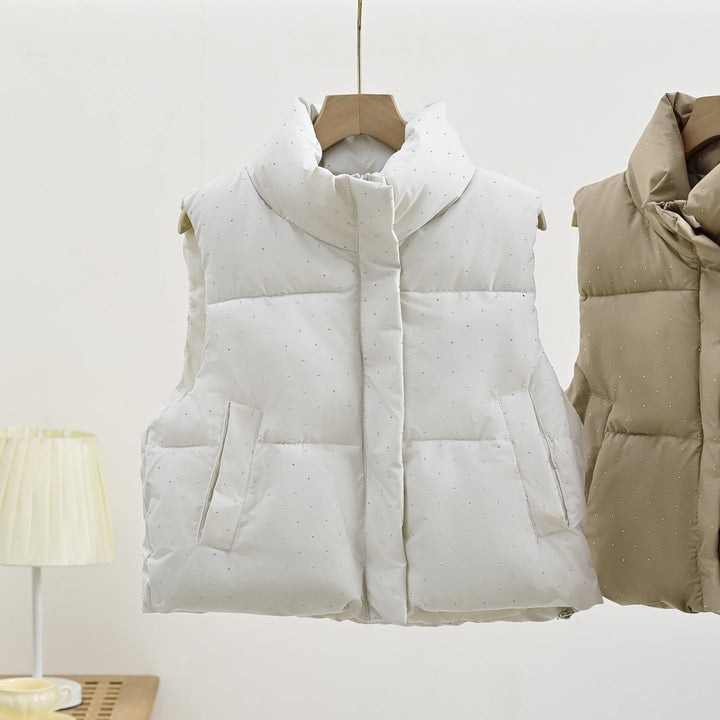Women's Insulated Sleeveless Padded Gilet with Quilted Stand-up Collar
