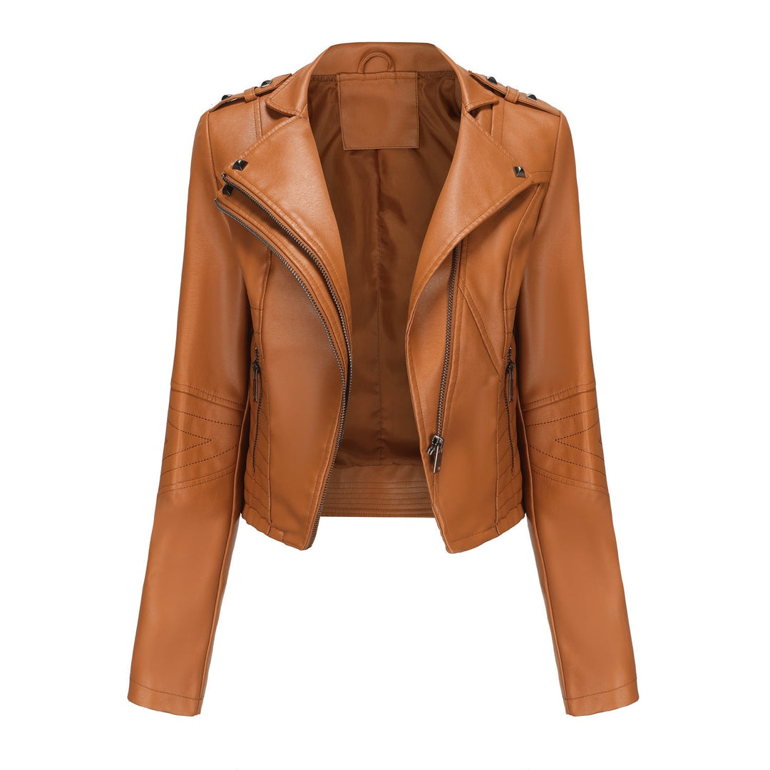 Women Stylish Biker Jacket with Asymmetrical Zipper and Detail Seams