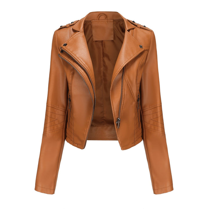 Women Stylish Biker Jacket with Asymmetrical Zipper and Detail Seams