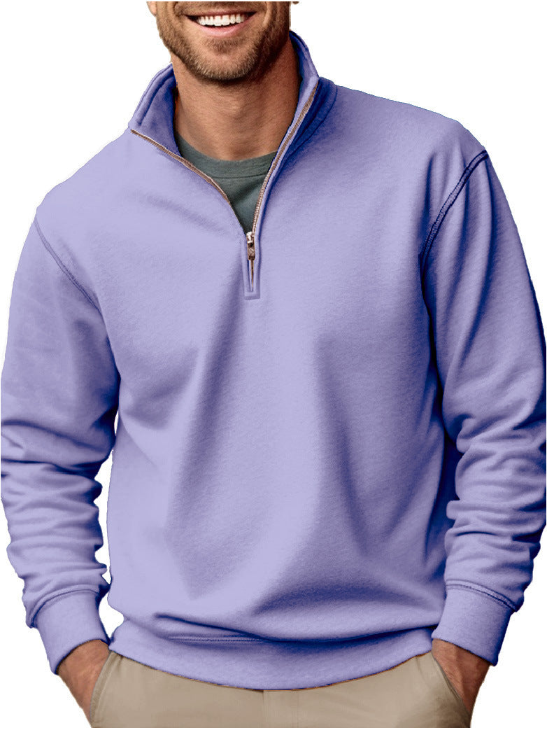 Men's Half-zip Sweatshirt with Stand-up Collar and Soft Fleece Interior Lining