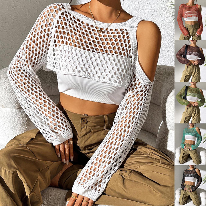 Women's Casual Mesh Sweater with Open Shoulders