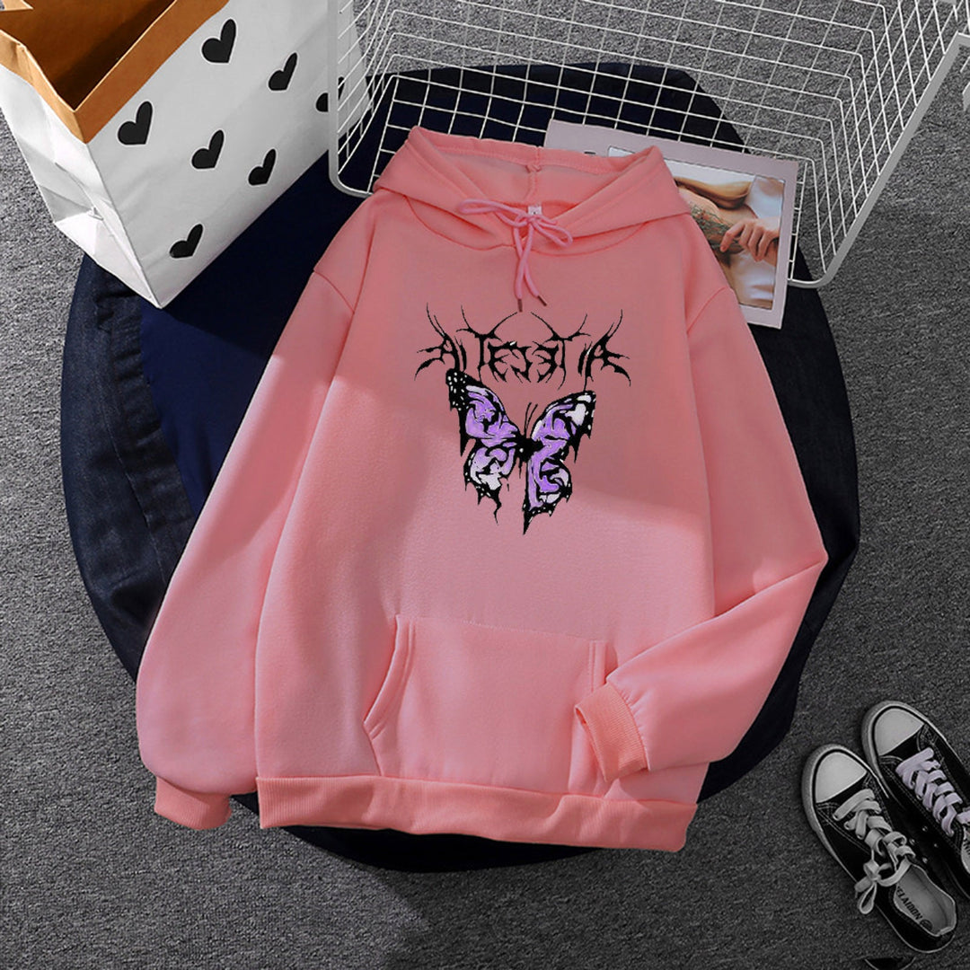 Women Light Oversized Hoodie with Heart EKG Motif, Long Cords and Elastic Cuff