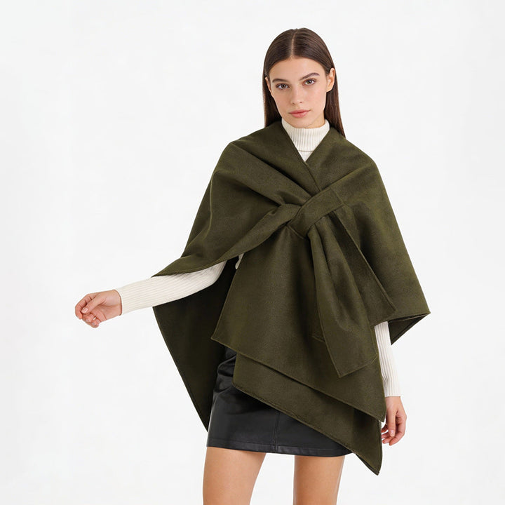 Women's Elegant Wrap-Cape with Knot Closure and Flowing Draping