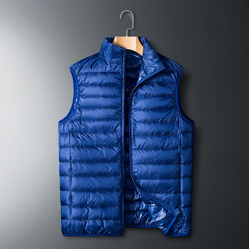 Men's Ultralight Quilted Thermal Vest with Stand-up Collar and Windproof Outer Shell