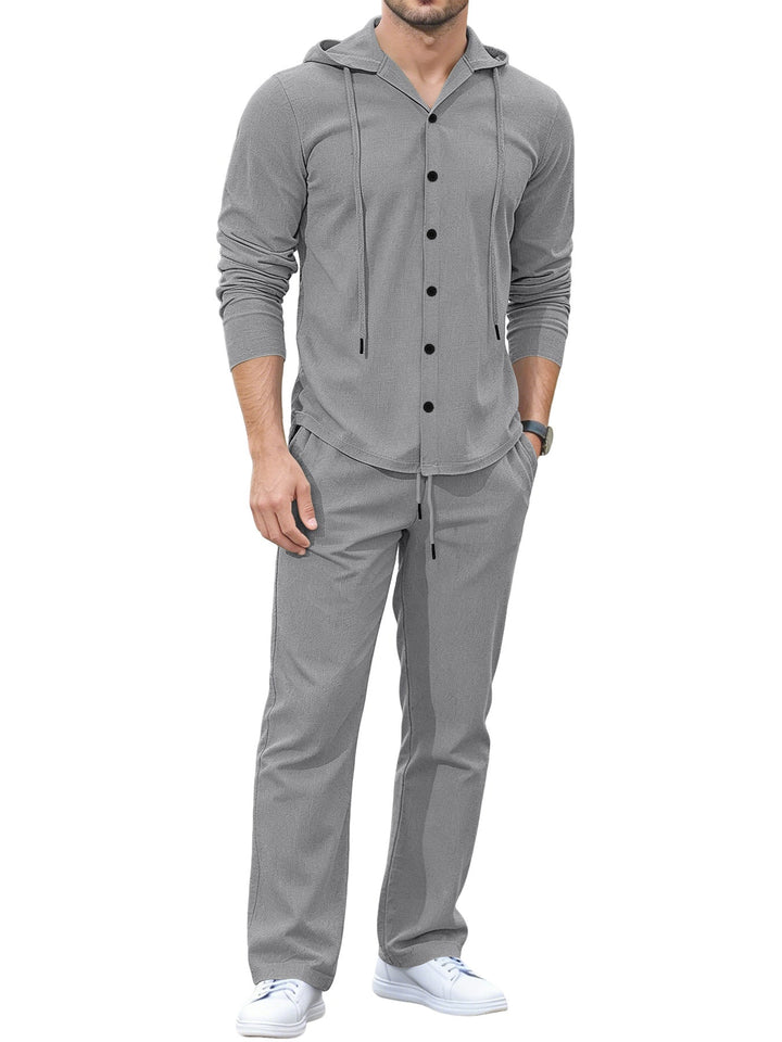Men's Casual Button Hoodie Lounge Set made of Jersey with Drawstring and Comfort Jogger