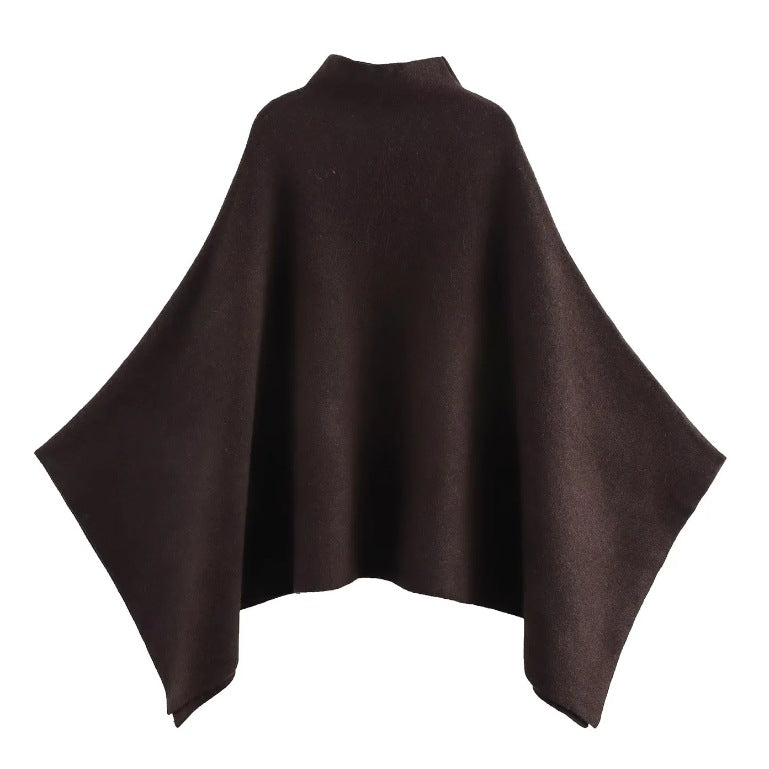 Women's Fine Oversize Poncho with Stand Collar and Asymmetric Hem