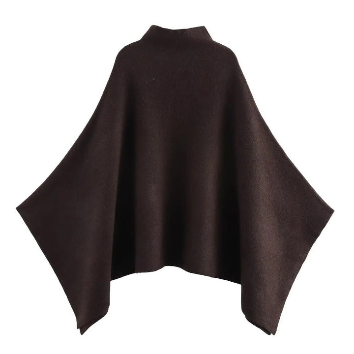 Women's Fine Oversize Poncho with Stand Collar and Asymmetric Hem
