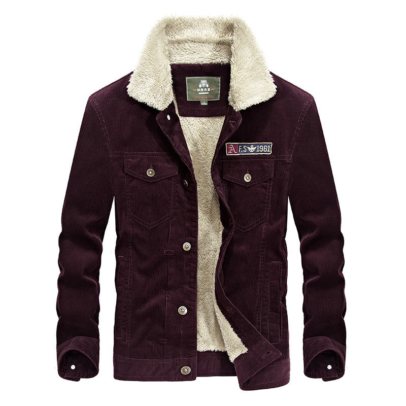 Men's Trucker Cord Jacket with Teddy Lining and Patch Chest Pockets