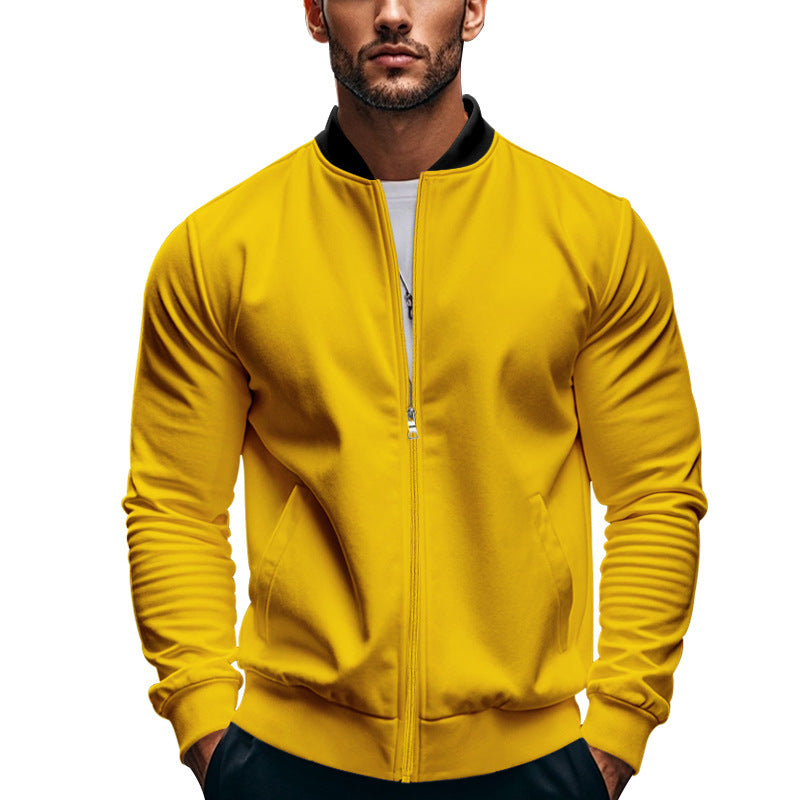 Men's Bomber in Modern Minimal Style with Stand-up Collar, Elastic Hem and Functional Seam Pockets