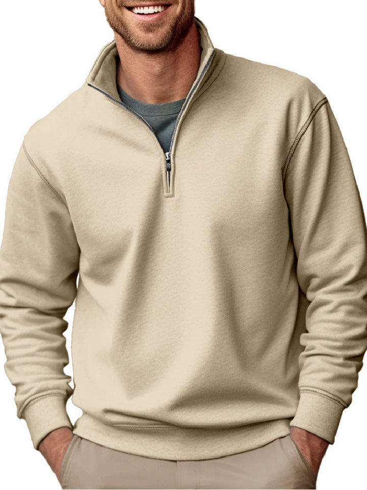 Men's Half-zip Sweatshirt with Stand-up Collar and Soft Fleece Interior Lining
