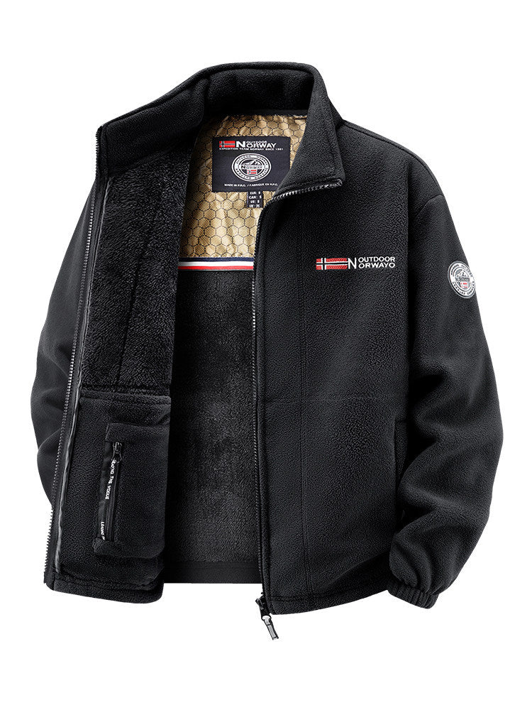 Women's Thermal Fleece Jacket with Warming Teddy Lining, Stand-up Collar, and Zipper Pockets