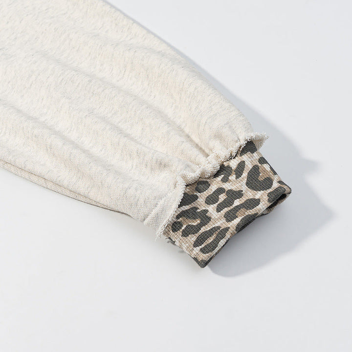 Women Oversized Hooded Sweatshirt with Leopard Print Lining and Destroy Details