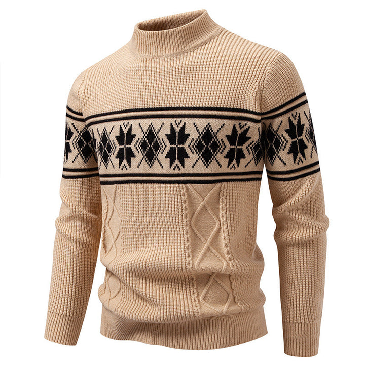Men's Norwegian Pattern Turtleneck Sweater made of Fine Knit with Cable Pattern Details