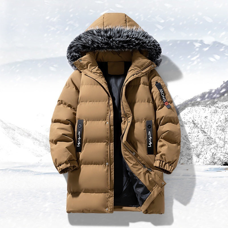 Men's Longer Quilted Parka with Hood and Faux Fur Trim