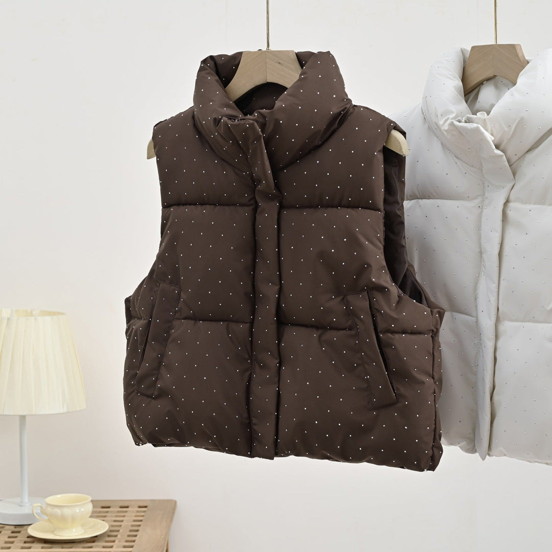 Women's Insulated Sleeveless Padded Gilet with Quilted Stand-up Collar