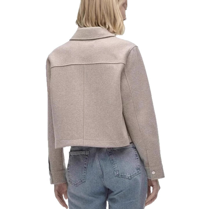 Women's Short Wool Jacket in Classic Style with Patch Pockets