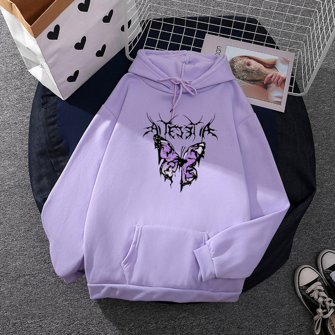 Women Light Oversized Hoodie with Heart EKG Motif, Long Cords and Elastic Cuff