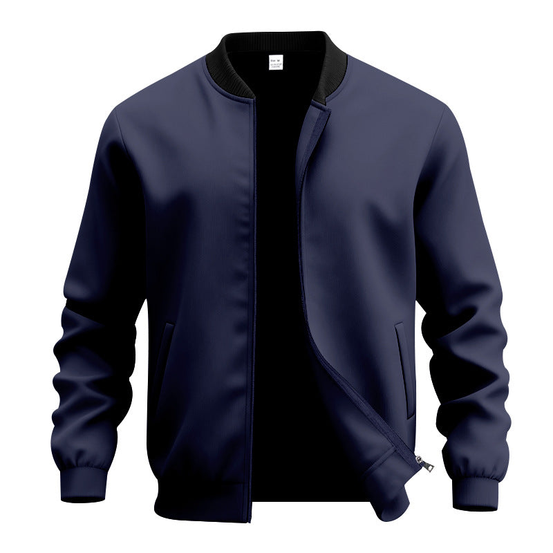 Men's Lightweight Bomber-style Blouson with Partially Concealed Zipper, Ribbed Cuffs, and Side Pockets