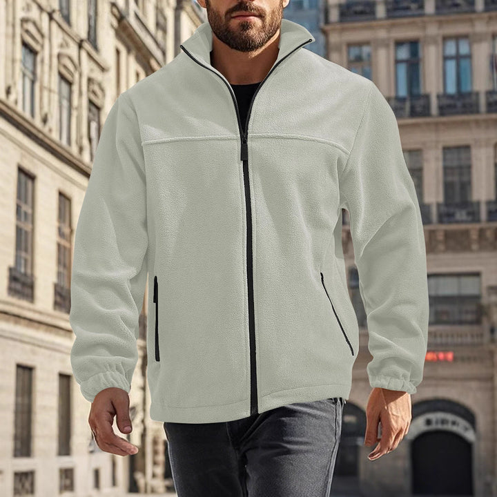 Men's Fleece Jacket with Zipper, Stand-up Collar and Zip Pockets