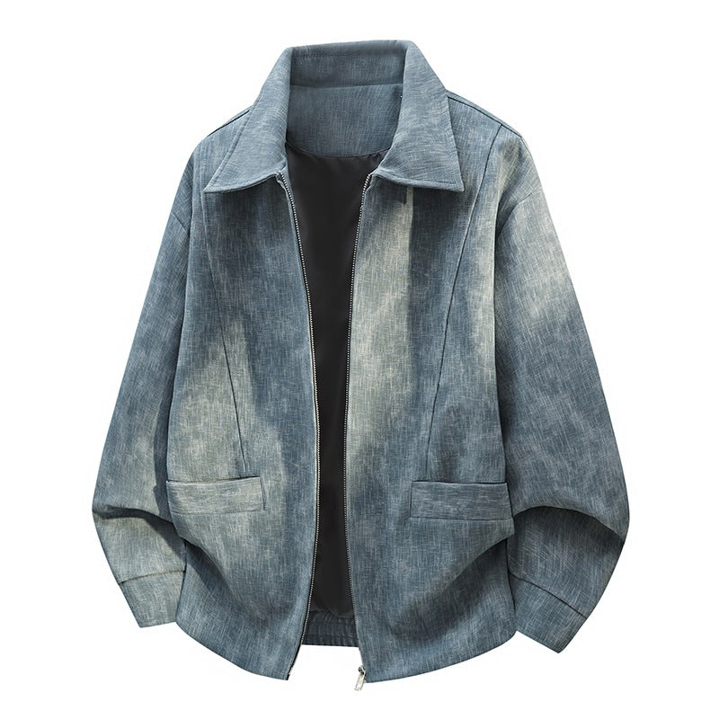 Men's Oversized Bomber Jacket in Used Effect with Stand-Up Collar, Elastic Band and Flap Pockets