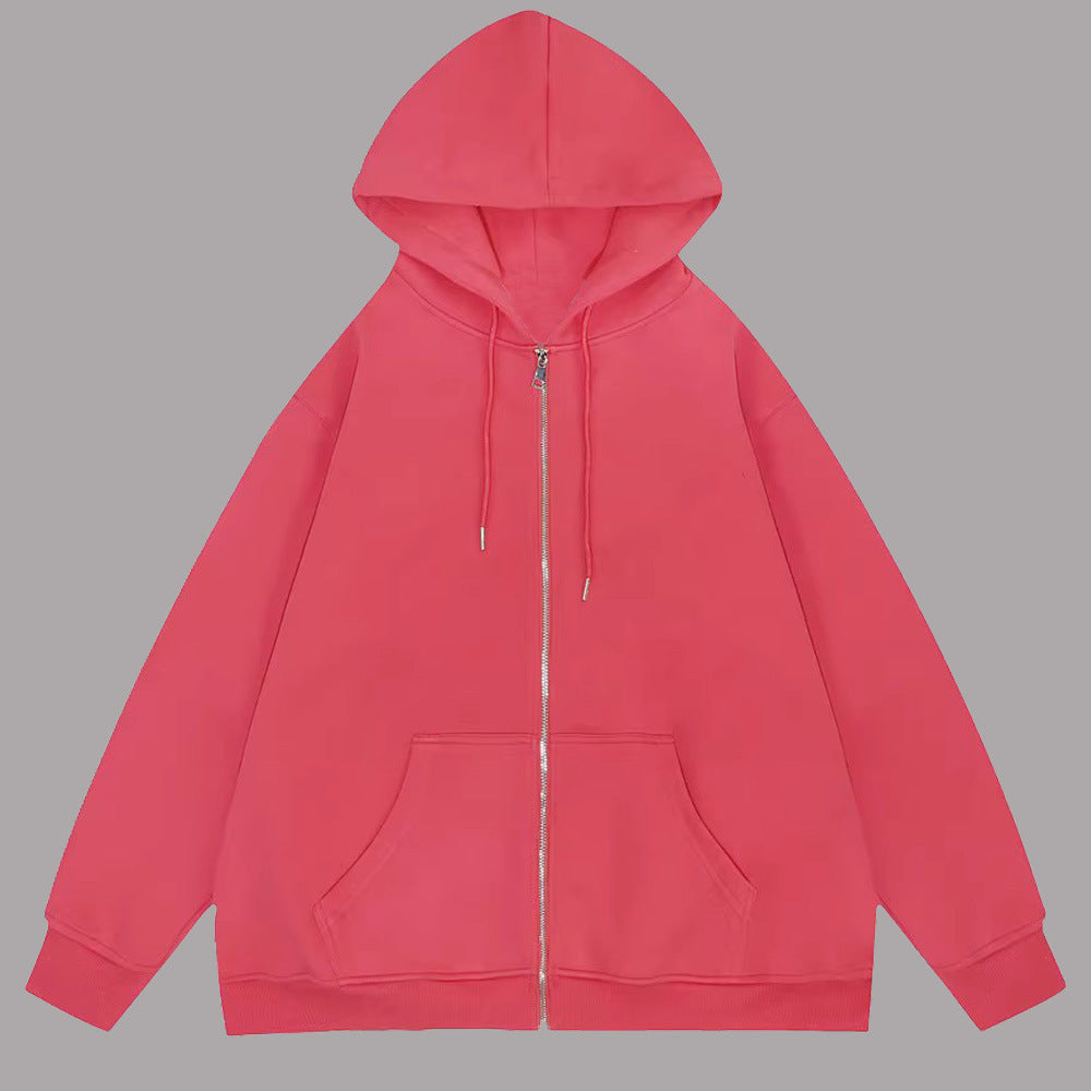 Unisex Casual Hoodie Jacket with Sturdy Metal Zipper Double-layered Hood and Deep Kangaroo Pockets