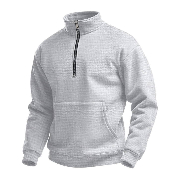 Unisex Comfortable Half-zip Pullover with Kangaroo Pocket and Stand-up Collar made of Structured Fleece