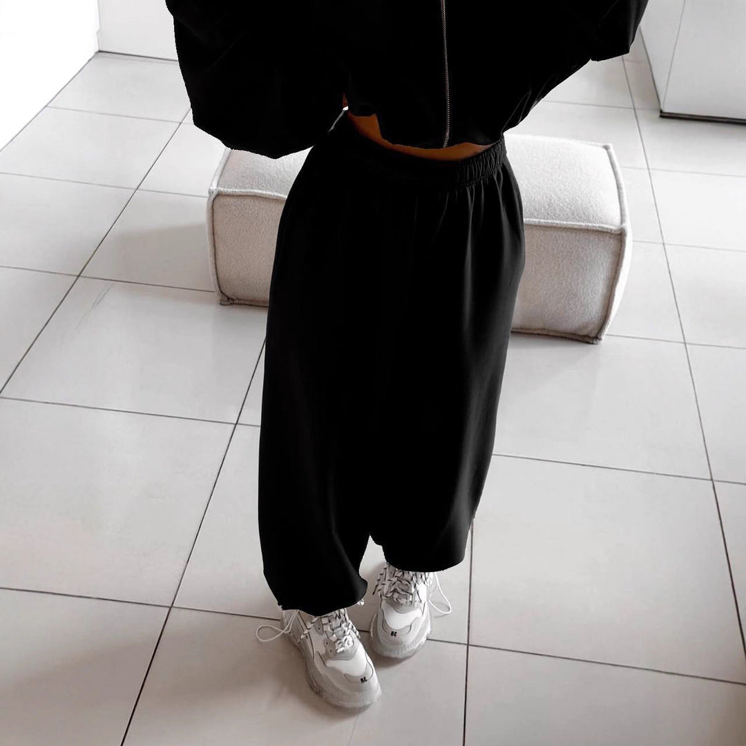 Women Oversized Hoodie Jacket with Full Zip and High Waist Elastic Waistband Jogging Pants Set