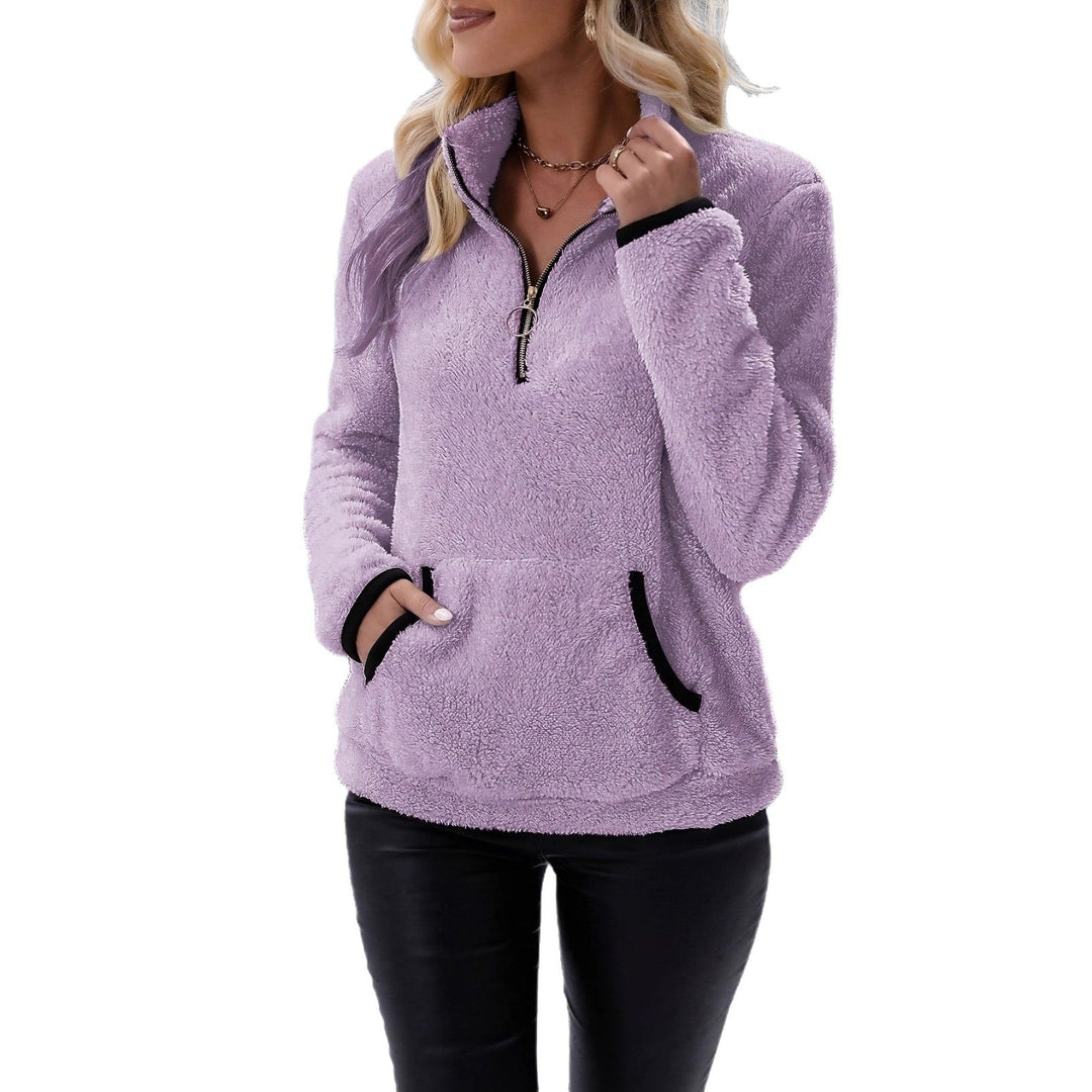 Women's Fleece Pullover with Contrasting Pockets and Zipper