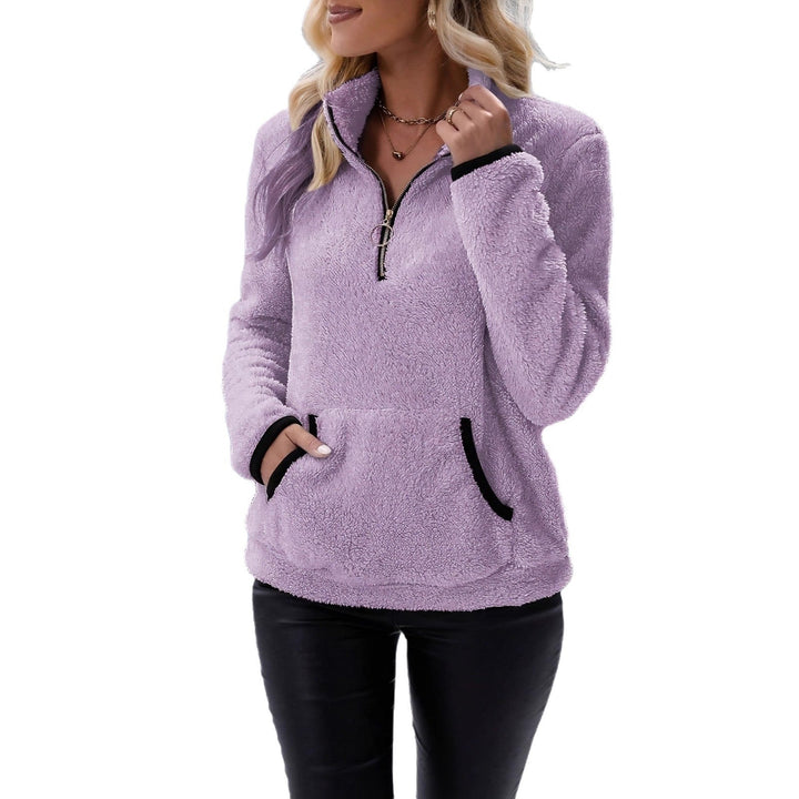 Women's Fleece Pullover with Contrasting Pockets and Zipper