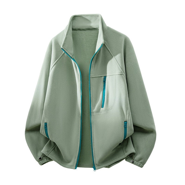 Unisex Functional Microfleece Performance Jacket with Stand-up Collar, Chest Zipper and Ergonomic Raglan Sleeves