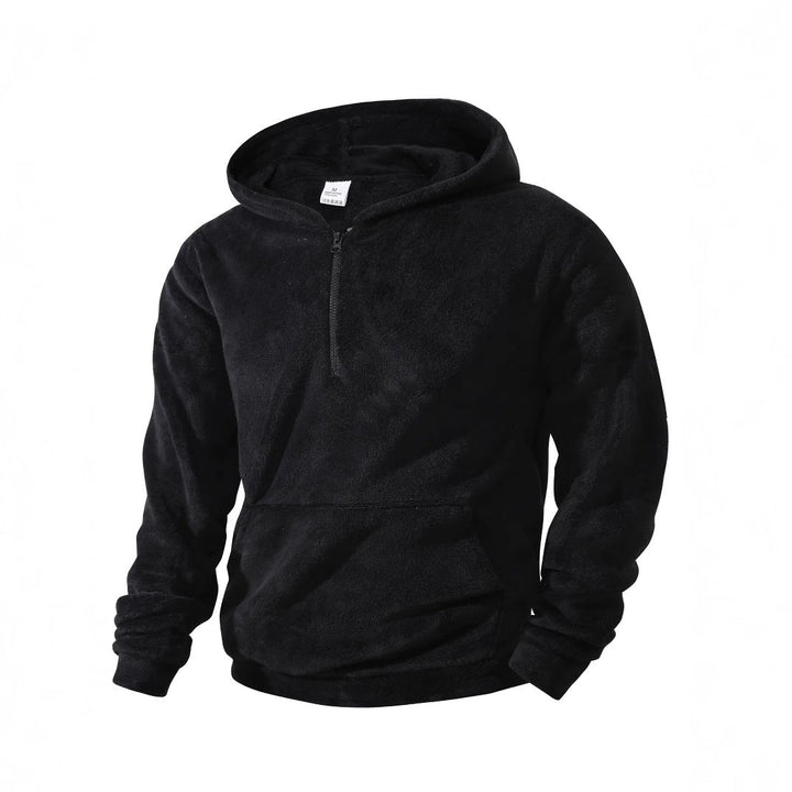 Men's Cuddly Microfleece Hoodie with Half Zip, Hood and Kangaroo Pocket