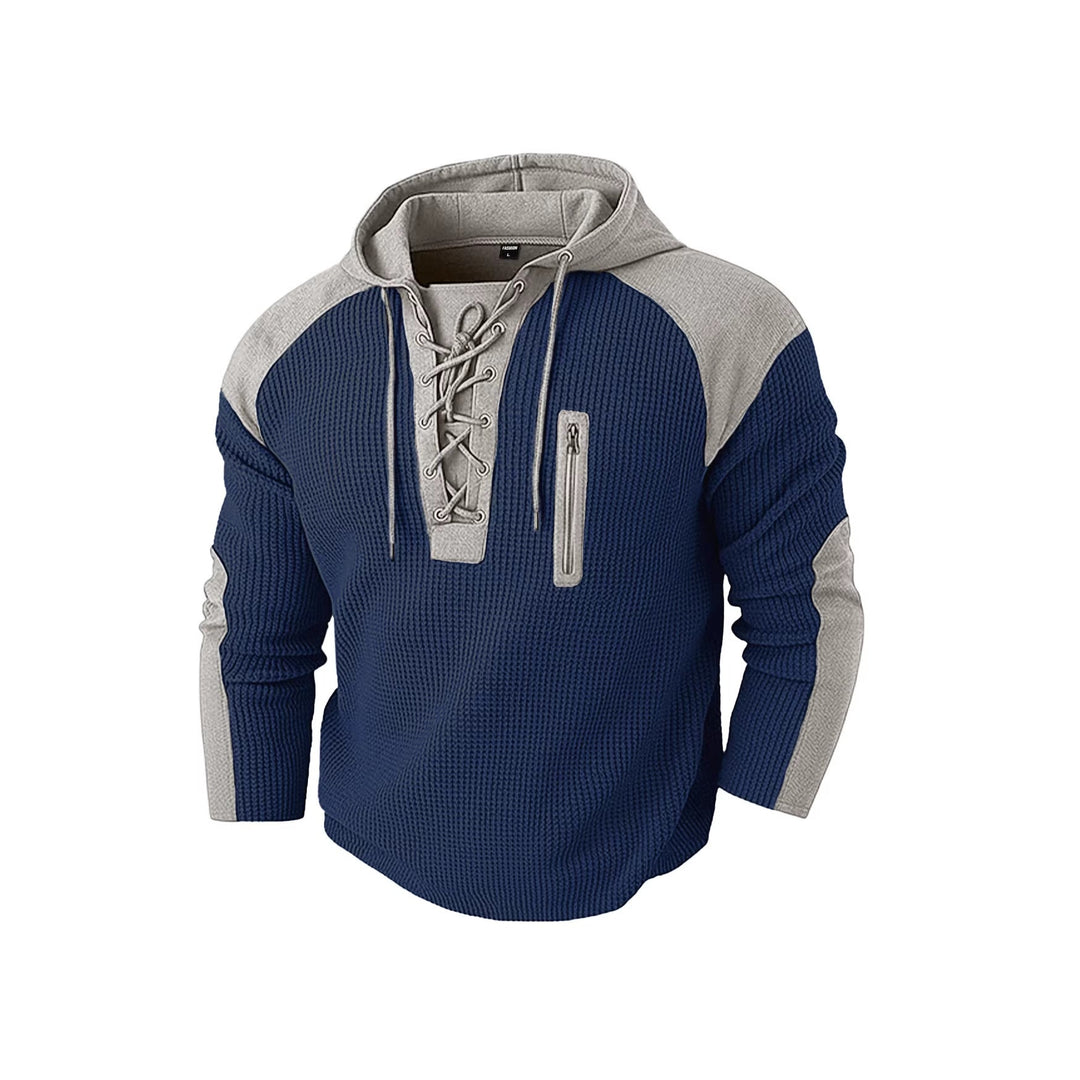 Men's Hoodie with Lacing Trim and Vertical Zipper Chest Pocket