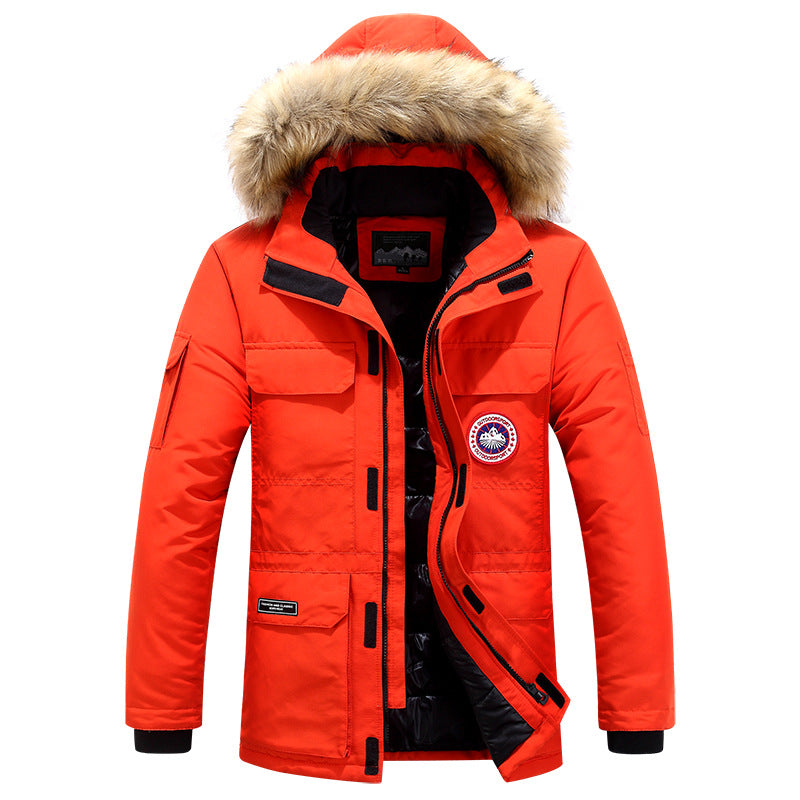 Men's Thermal Parka with Removable Faux Fur Hood, Windproof and Water-repellent