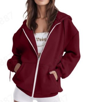 Women's Oversized Zip Hoodie with Contrasting Zipper, Double-layered Hood and Kangaroo Pocket