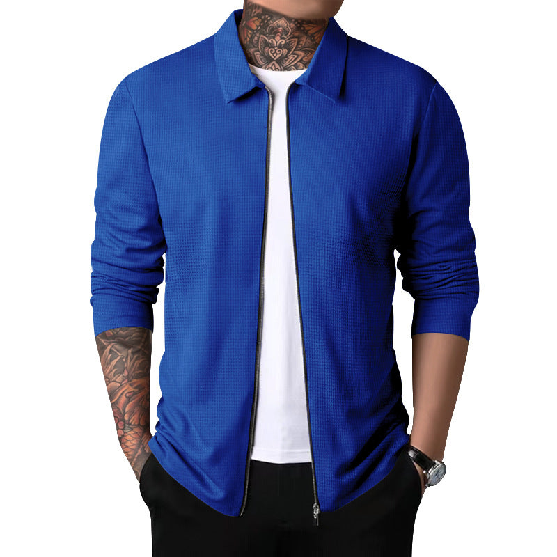 Men's Nano Structured Shirt Jacket with Waffle Structure, Full-length Zipper and Slim Fit