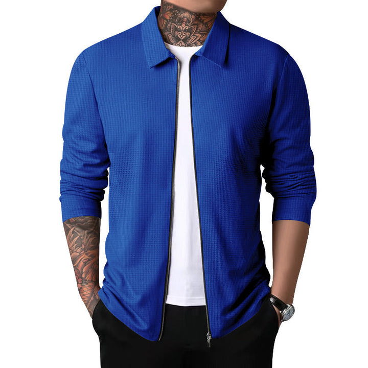 Men's Nano Structured Shirt Jacket with Waffle Structure, Full-length Zipper and Slim Fit